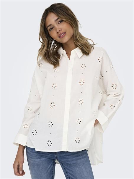 ONLNEW LINA GRACE LS BROD ANGL SHIRT WVN cloud dancer