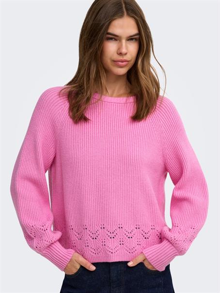 ONLPRINCESS LS O-NECK DETAIL KNT fuchsia pink