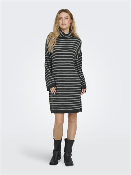 ONLTALIO LS STRIPE ROLLNECK DRESS BF KNT dark grey melange