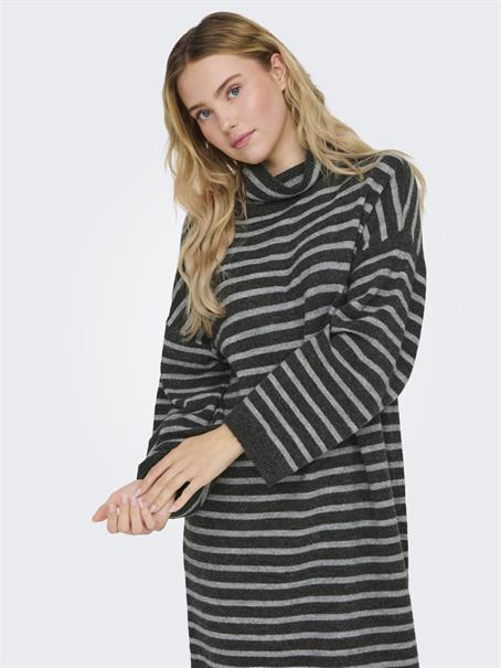 ONLTALIO LS STRIPE ROLLNECK DRESS BF KNT dark grey melange