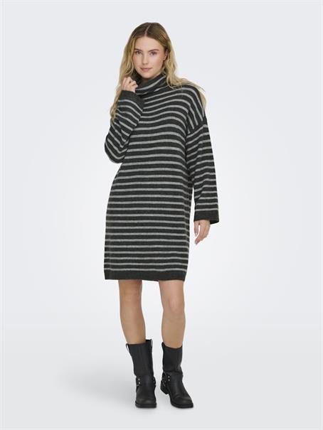ONLTALIO LS STRIPE ROLLNECK DRESS BF KNT dark grey melange
