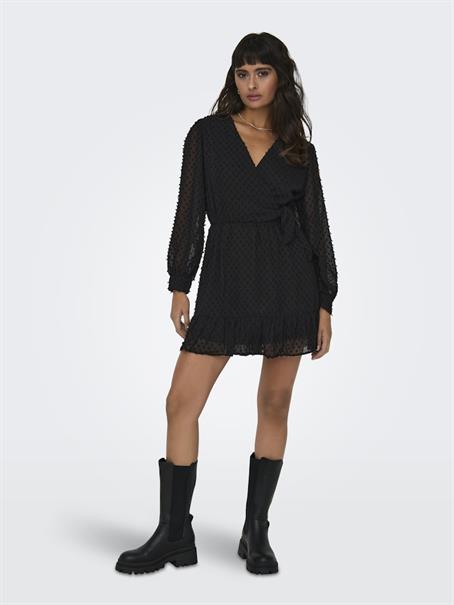 ONLTIVA L/S DOBBY WRAP DRESS NOOS WVN black