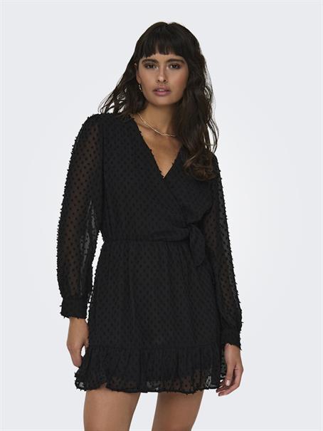 ONLTIVA L/S DOBBY WRAP DRESS NOOS WVN black