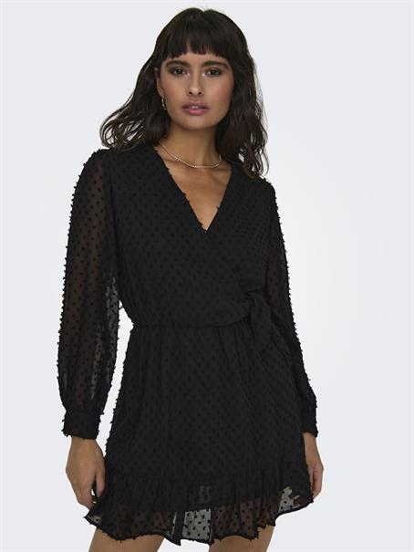 ONLTIVA L/S DOBBY WRAP DRESS NOOS WVN black
