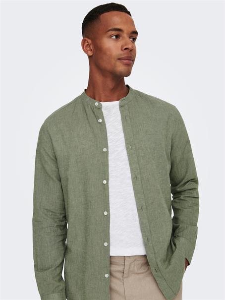 ONSCAIDEN LIFE LS LINEN BLEND MAO NOOS swamp