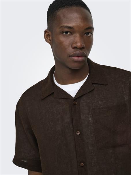 ONSLAURENCE LINEN RESORT COLLAR SS NOOS coffee bean