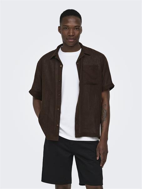ONSLAURENCE LINEN RESORT COLLAR SS NOOS coffee bean