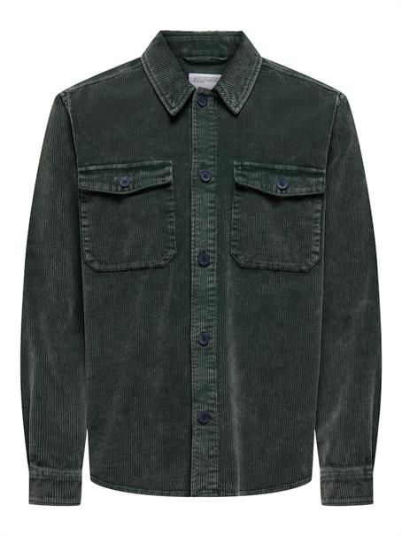 ONSMARLON 8W WASH CORD OVERSHIRT darkest spruce