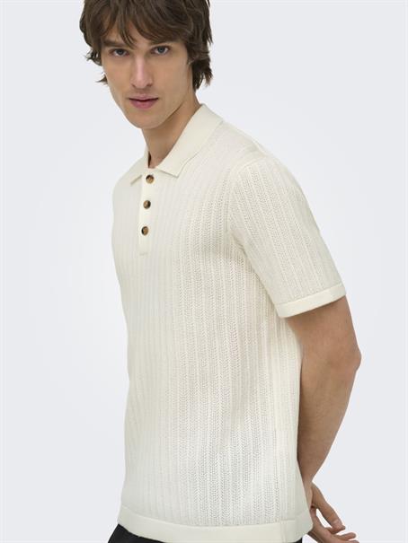 ONSMOON REG 12 SS POLO KNIT NOOS egret