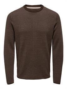 ONSNIGUEL REG 12 STRIPE CREW KNIT hot fudge-silver lining