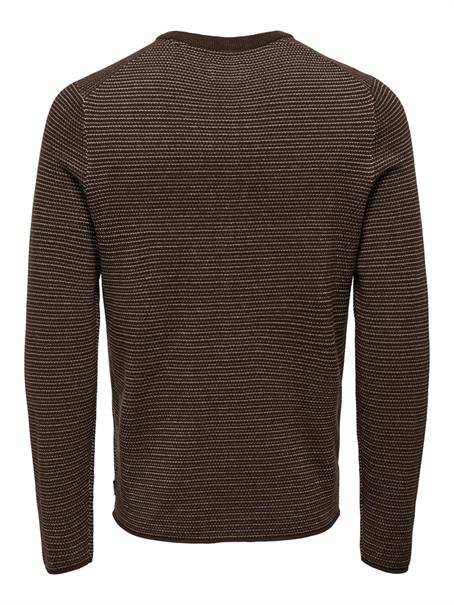 ONSNIGUEL REG 12 STRIPE CREW KNIT hot fudge