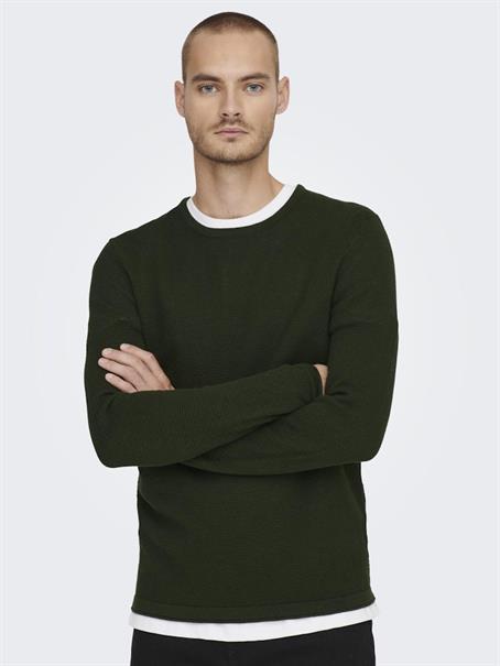 ONSPANTER REG 12 STRUC CREW KNIT NOOS dunkelgrün1