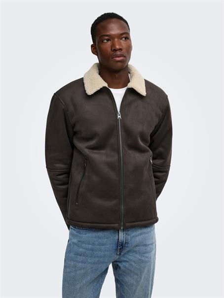 ONSROYCE SHEARLING JACKET OTW hot fudge