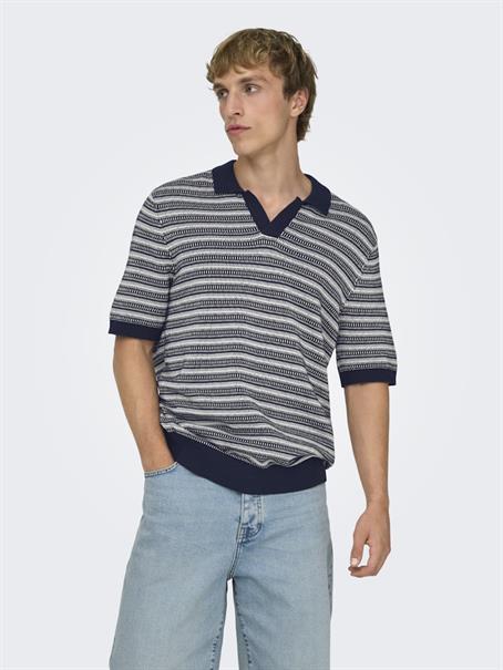 ONSTILO LIFE REG SS SPLIT NECK KNIT NOOS dark sapphire