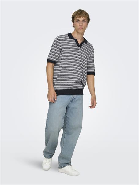 ONSTILO LIFE REG SS SPLIT NECK KNIT NOOS dark sapphire