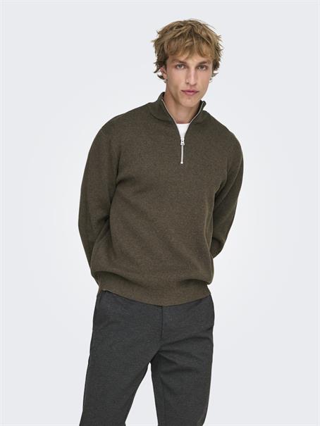 ONSTING REG HALF ZIP KNIT NOOS coffee bean