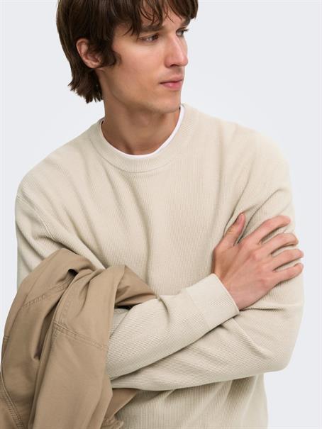 ONSTONY RLX 12 LS WAFFLE CREW KNIT NOOS silver lining