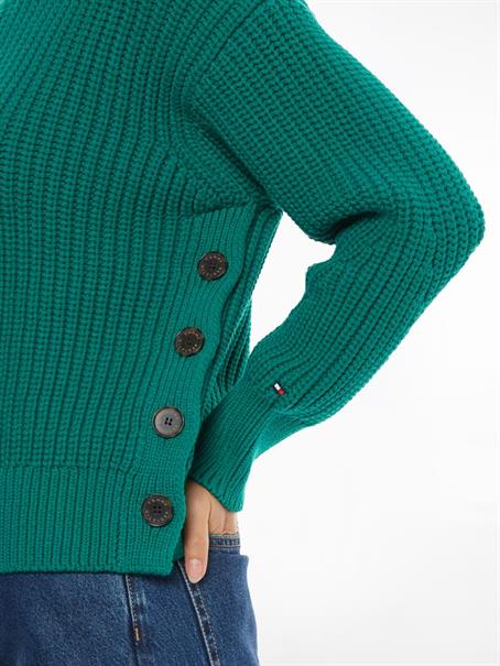 ORG COTTON BUTTON C-NK SWEATER courtside green