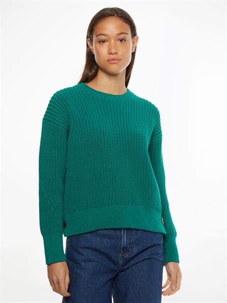 ORG COTTON BUTTON C-NK SWEATER courtside green