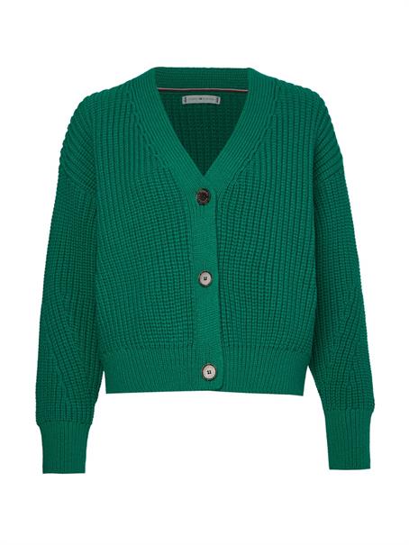 ORG COTTON BUTTON V-NK CARDIGAN courtside green