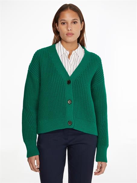ORG COTTON BUTTON V-NK CARDIGAN courtside green