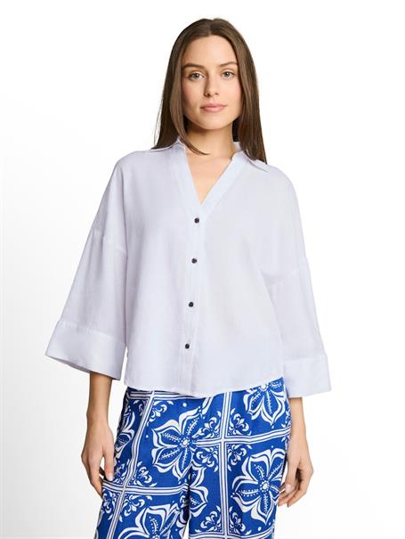 Oversize Bluse mit Leinenanteil white
