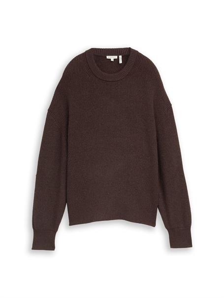 Oversize Strickpullover mit Rundhalsausschnitt java dark brown melange