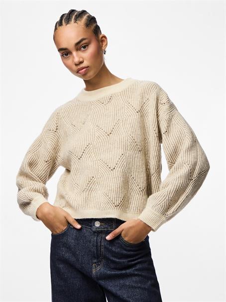 PCJENNA LS O-NECK KNIT NOOS BC whitecap gray2