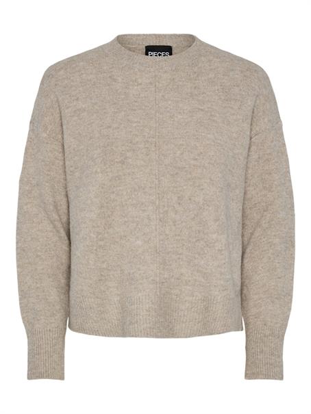 PCMALOU LS O-NECK CUTLINE KNIT NOOS BC taupe gray