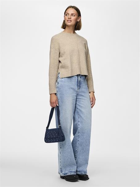 PCMALOU LS O-NECK CUTLINE KNIT NOOS BC taupe gray