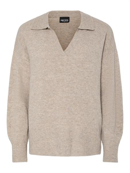 PCMALOU LS POLO KNIT NOOS BC taupe gray