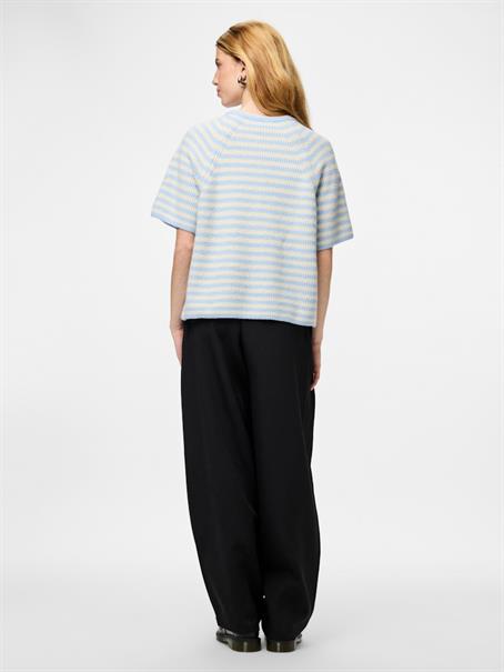PCMALOU SS O-NECK STRIPE CARDIGAN PWP BC cashmere blue