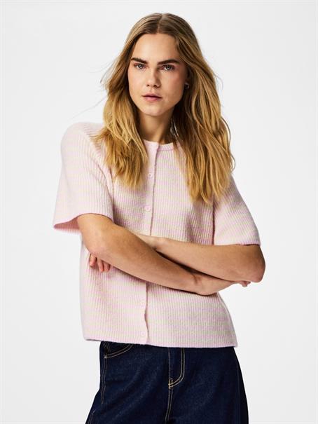 PCMALOU SS O-NECK STRIPE CARDIGAN PWP BC roseate spoonbill