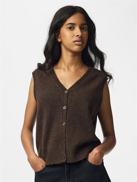 PCSALLY SL V-NECK KNIT VEST NOOS BC hot fudge