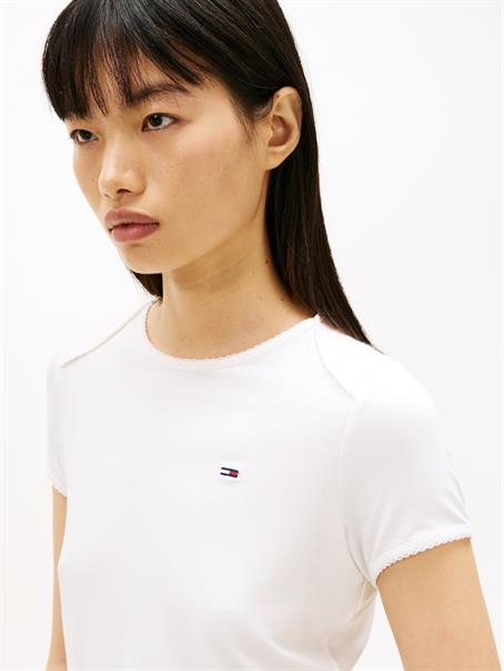 Picot Trim Slim Jersey T-Shirt ecru