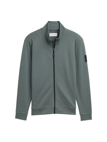 Piqué Sweatjacke mit Stehkragen washed jasper green