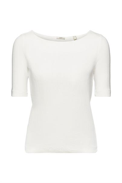 Pointelle-T-Shirt in gerippter Optik off white