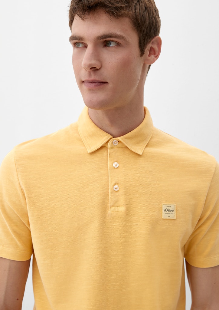 s.Oliver Herren Polo-Shirt Poloshirt mit Label-Patch gelb bequem online  kaufen bei