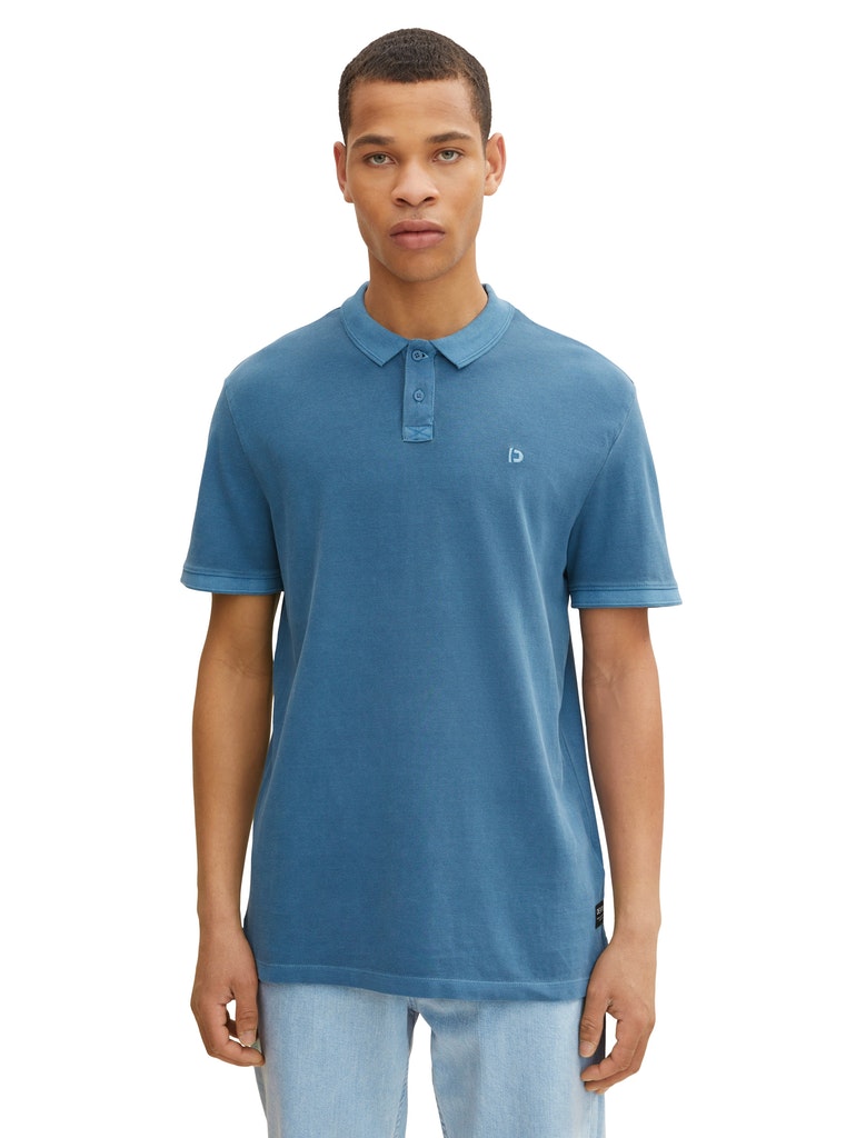 Tom Tailor Denim Herren Polo Shirt Poloshirt mit Logo Print blue petrol bequem online kaufen bei Tara M