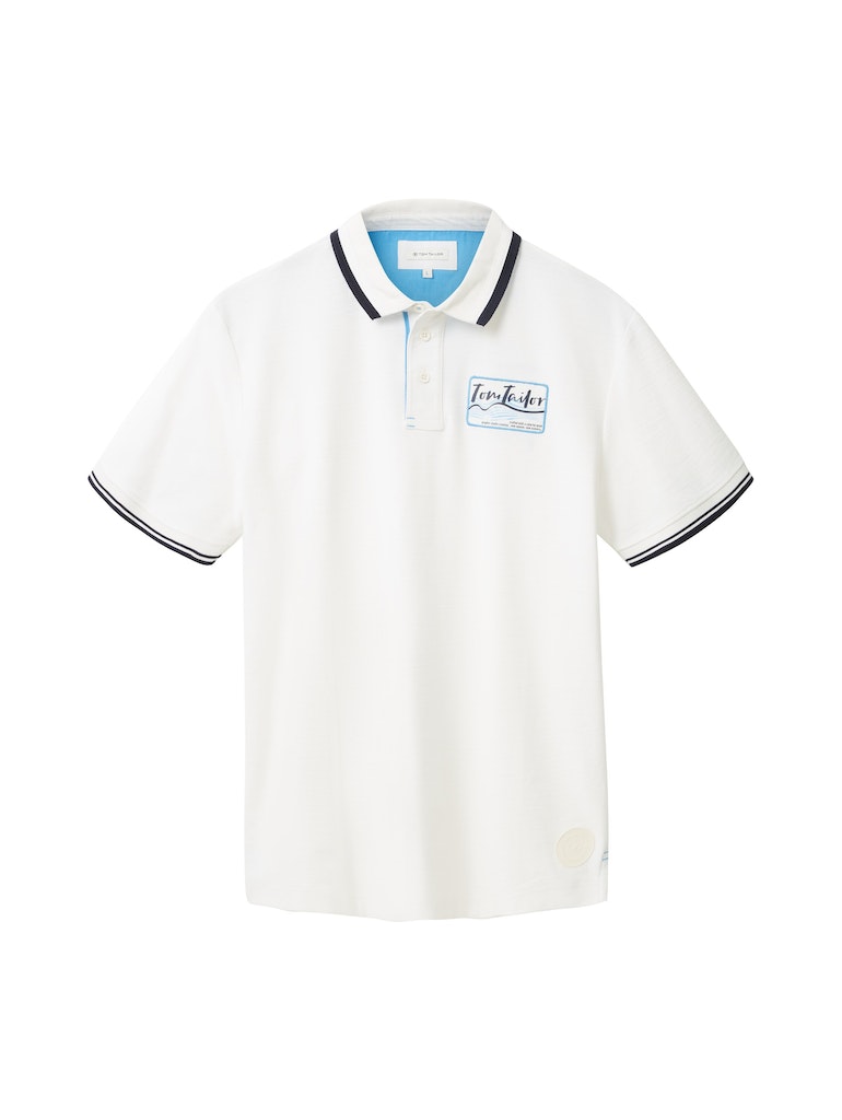 Tom Tailor Herren Polo-Shirt Poloshirt mit Print off white bequem online  kaufen bei