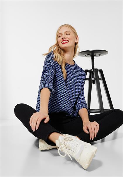 Print Bluse in Viskose dazzling blue