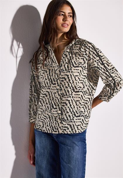 Print-Bluse mit Tapedetails moonstone sand