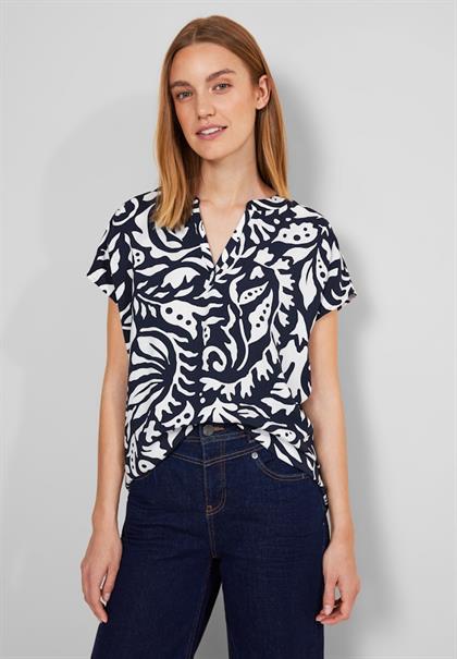 Print Blusenshirt deep blue