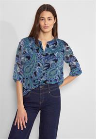 Print Chiffonbluse intense aqua