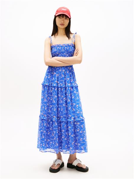 Print Extra Slim Chiffon Maxi Dress empire blue aop