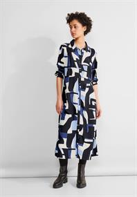 Print Hemdblusenkleid deep blue