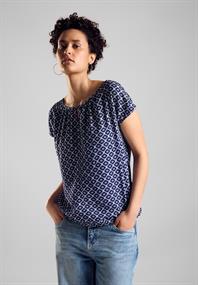 Print Materialmix T-Shirt deep blue