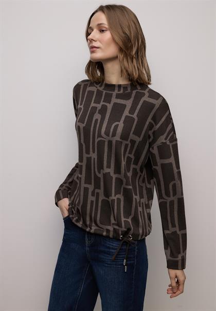Print Shirt mit Tunnelzug darkest brown