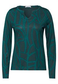 Print-Shirt mit Ziersteinen petrol green