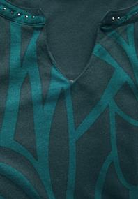 Print-Shirt mit Ziersteinen petrol green